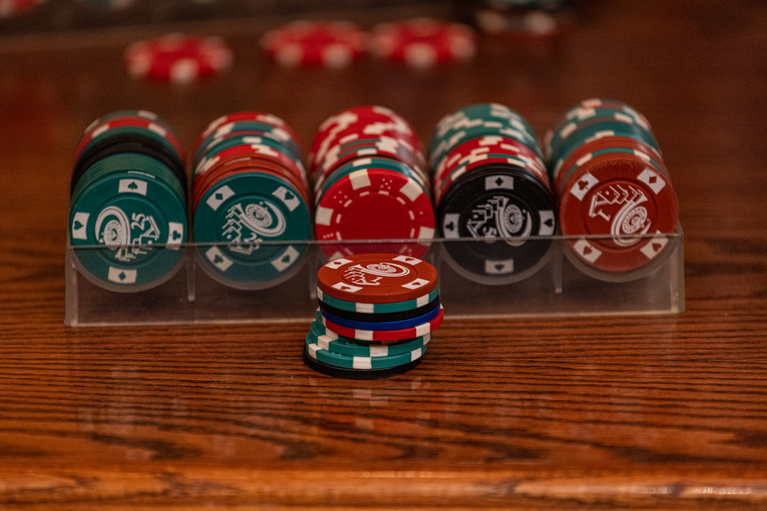 Stacks of poker chips on the lodge bar